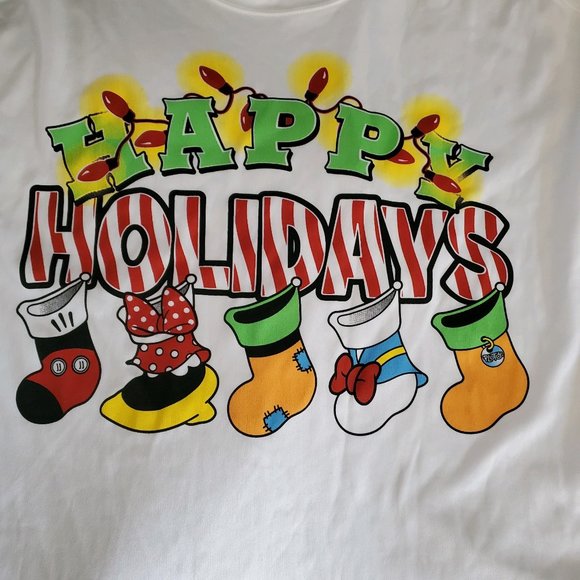 Disney Happy Holidays Long Sleeve White T-Shirt NWOT - Picture 4 of 9